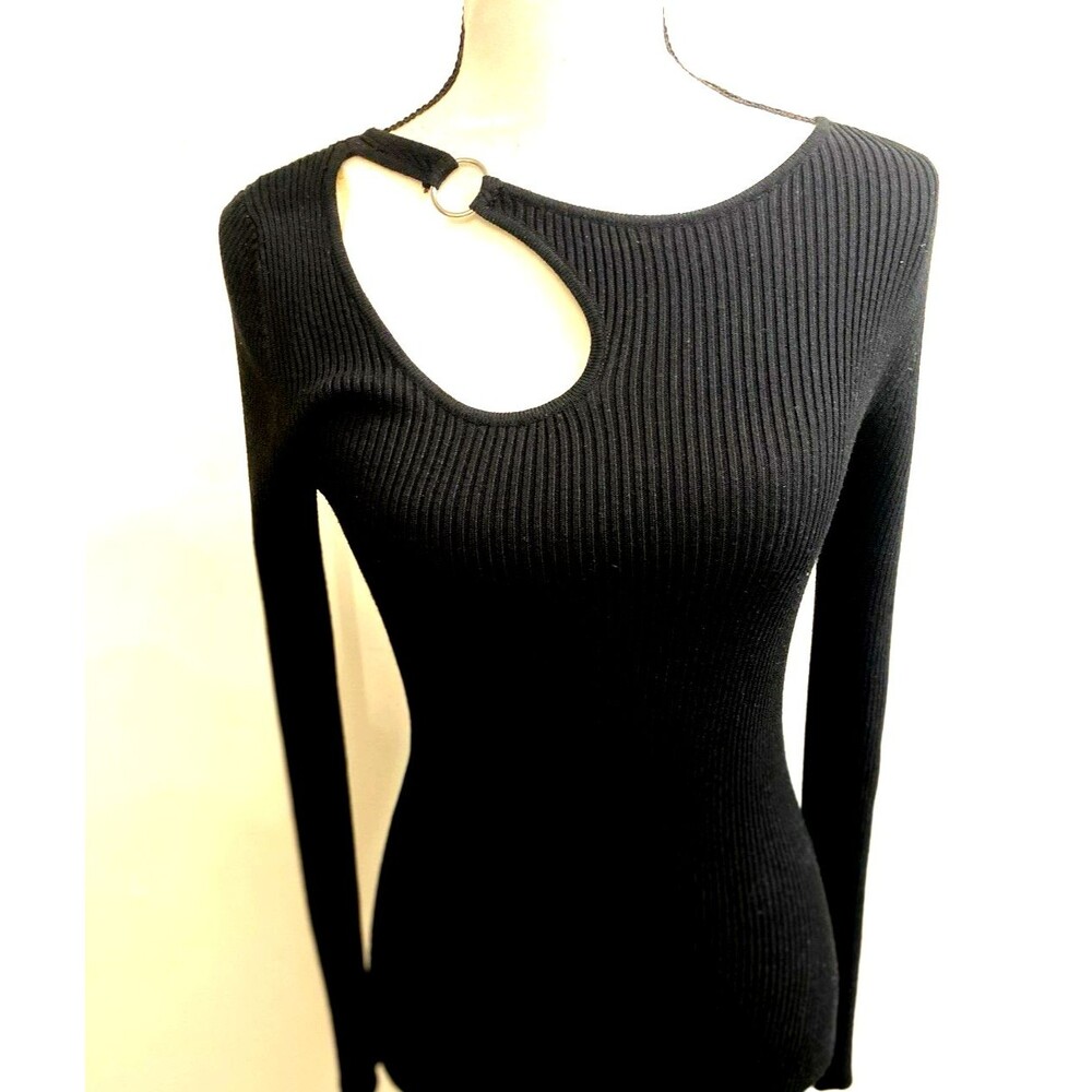 Derek Heart Sweater Dress Womens Size Medium Black Sexy Bodycon Ribbed Cutout